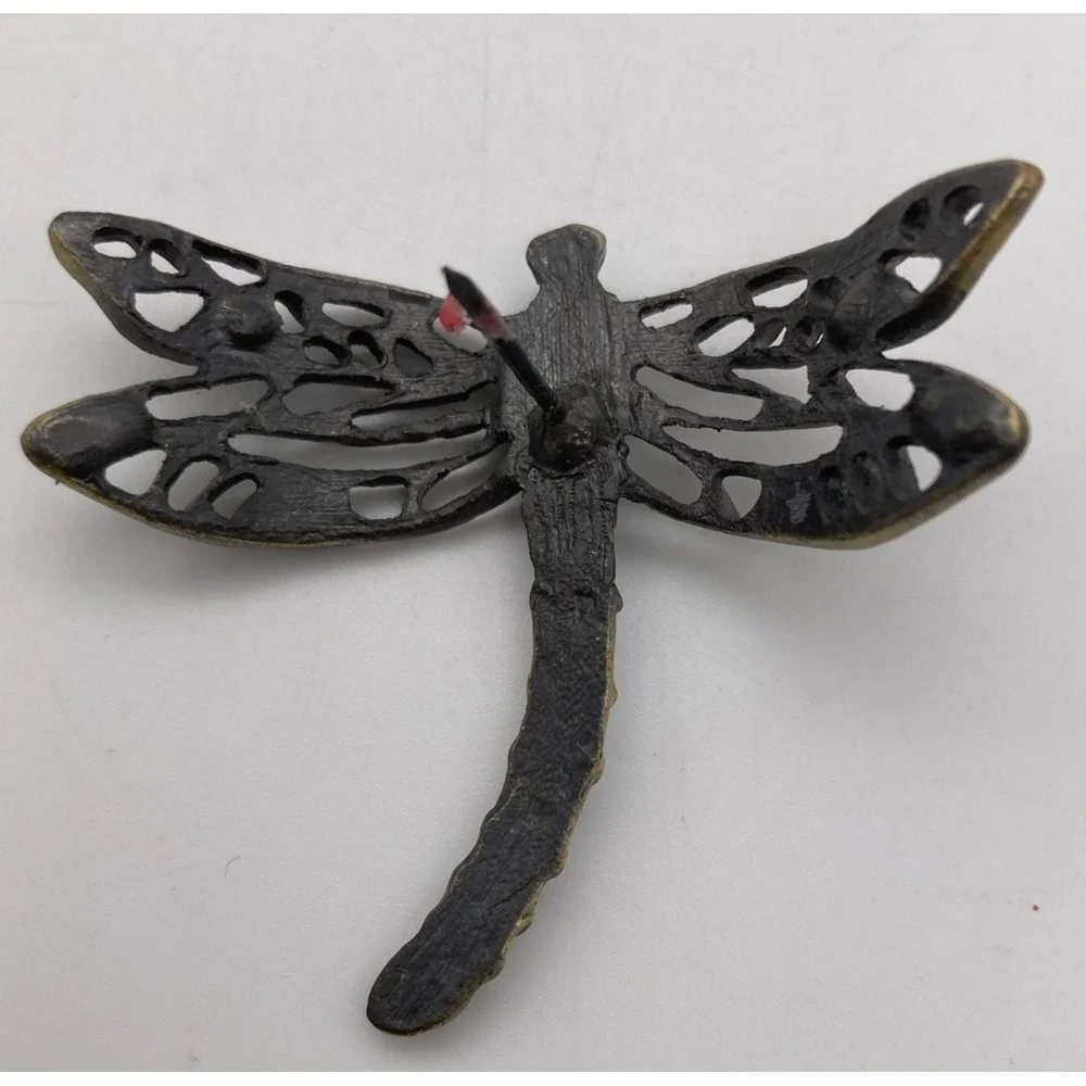 Dragonfly Candle Pin Metal Gold Toned Blue Stones Faux Pearl Whimsical Pretty